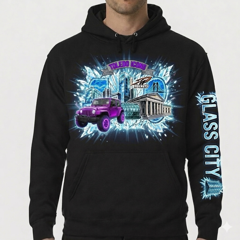 Long sleeve hoodie with Toledo icons